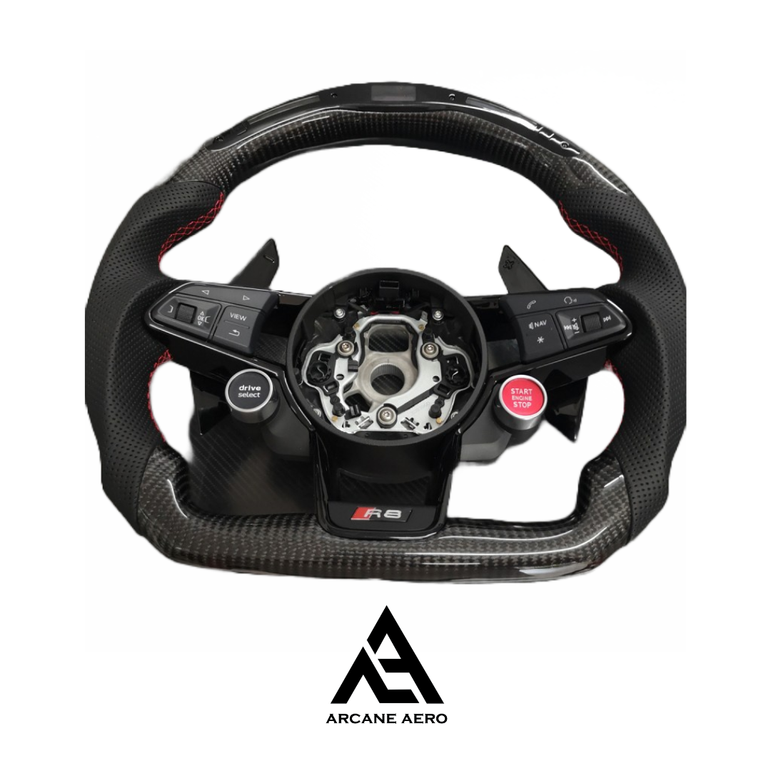 R8 TT TTS TTRS 18+ OHC LED ARCANE AERO CARBON FIBER STEERING WHEEL W/PADDLES W/BUTTONS