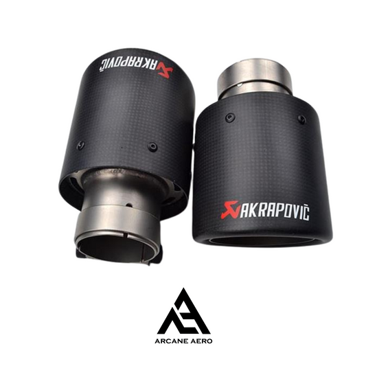 AKRAPOVIC ARCANE AERO STYLE UNIVERSAL CARBON FIBRE TAIL PIPES (ROUND-CUT)